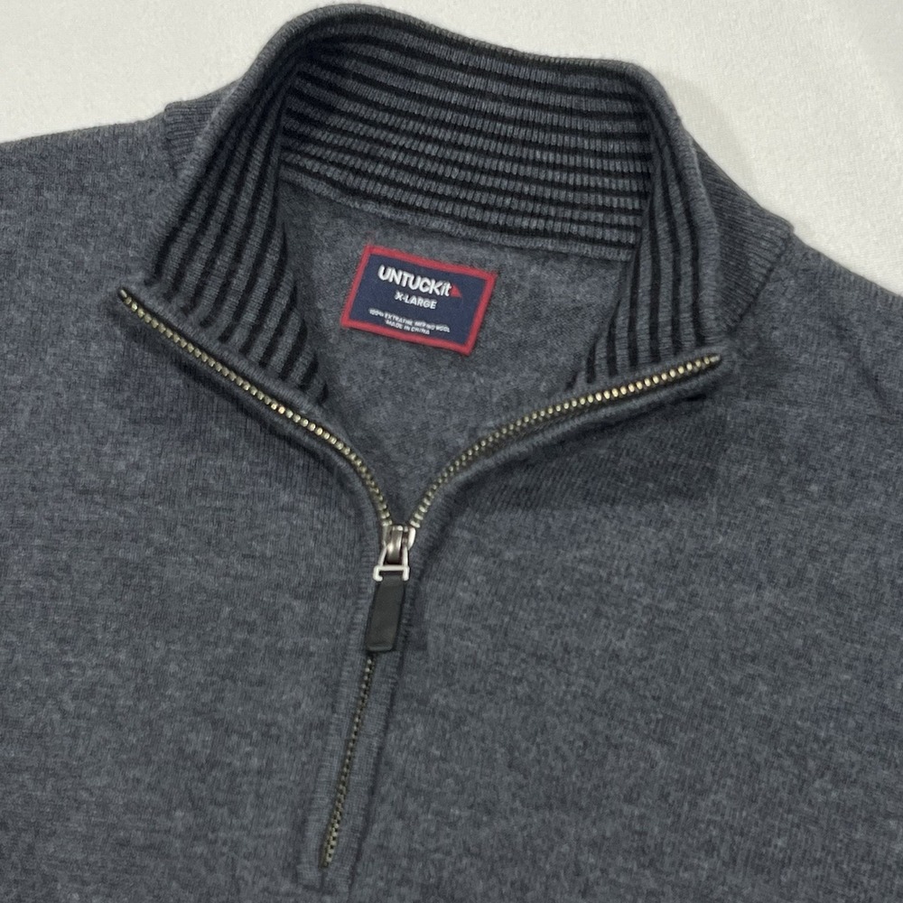 UNTUCKit Sweater Men Gray 100% Extra Fine Merino Wool 1/4 Zip Pullover Size XL